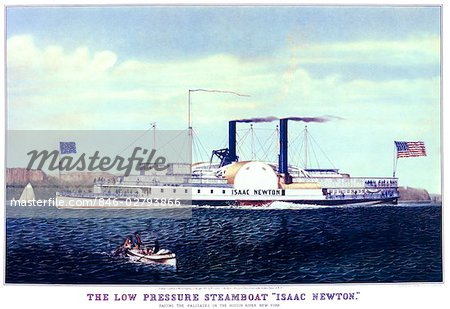 1885 ISAAC NEWTON EARLY STEAMBOAT ON THE HUDSON RIVER OLD LITHOGRAPH BY CURRIER
