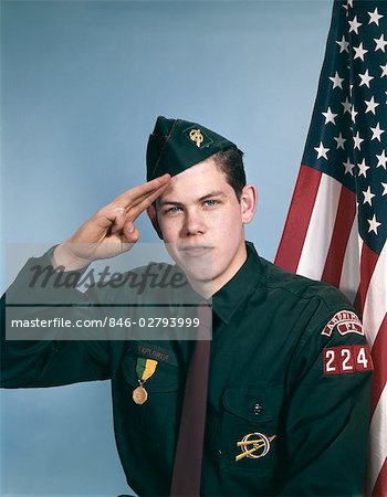1960s EXPLORER BOY SCOUT SALUTE FLAG AMERICAN