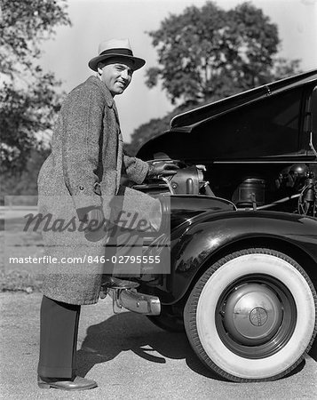 1939 1940s MAN CAR ENGINE PRIDE WHITEWALL HAT