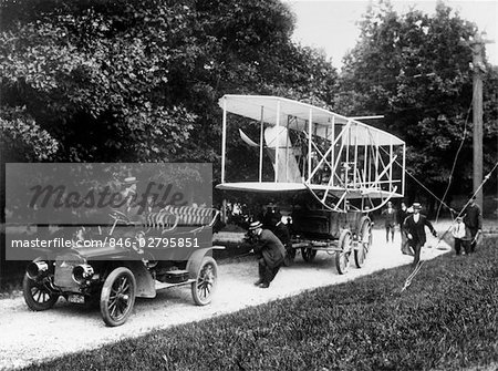 1908 WRIGHT BROTHERS HAULING PLANE WITH CAR TO FORT MYERS