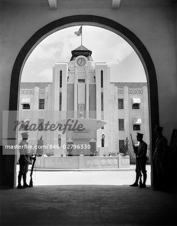 1930s CHINESE MILITARY GUARDS AT ARCHED ENTRANCE SUPREME COURT BUILDING NANKING CHINA