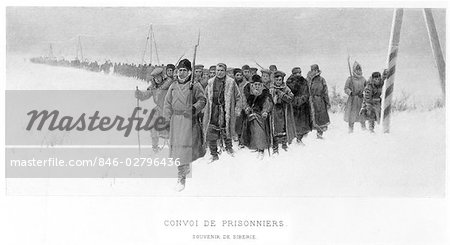 PRISONERS MARCHING WINTER SNOW SIBERIA RUSSIA PAINTING BY PRICE CONVOI DE PRISONNIERS PARIS SALON 1897