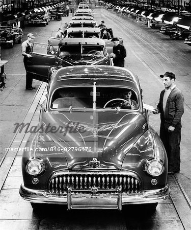 1950s BUICK AUTOMOBILE ASSEMBLY LINE DETROIT MICHIGAN HEAD-ON VIEW