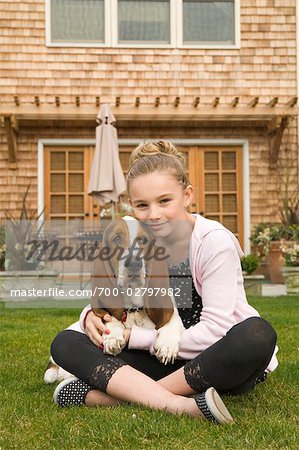 Girl and Basset Hound