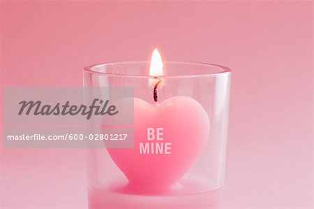 Be Mine Written on Heart Shaped Candle