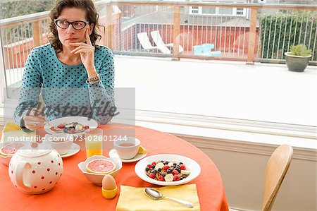 Woman at home eating a healthy breakfast