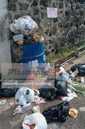Overflowing trash can, Grenada, West Indies, Caribbean, Central America