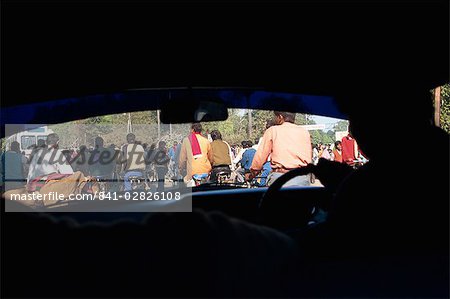 View of traffic through taxi windscreen, Agra, Uttar Pradesh state, India, Asia