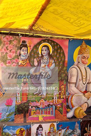 Religious pictures at cattle fair near Dechhu, Rajasthan state, India, Asia