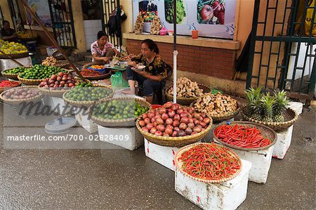 Street Scene, Vendors Selling Fruit and Vegetables, Hanoi, Vietnam