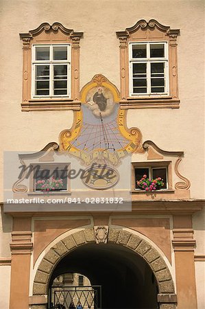 Sun dial clock, frescoed, St. Peter's Abbey, Salzburg, Austria, Europe