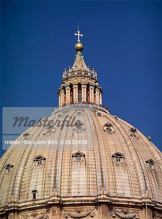 Tourists between the lantern and dome of St. Peter's Basilica in the Vatican, Rome, Lazio, Italy, Europe