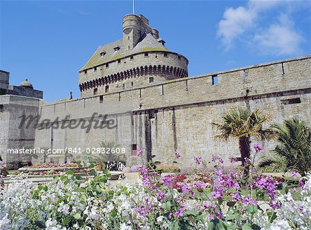 City walls near Porte St. Vincent in the old town of St. Malo, Brittany, France