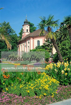 Church and gardens on Insel Mainau in Bavaria, Germany, Europe