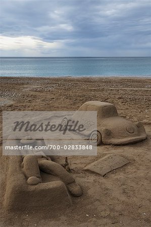 Sand Sculpture on Playa de Albir, L'Alfaz del Pi, Altea, Marina Baixa, Costa Blanca, Alicante, Valencian Community, Spain