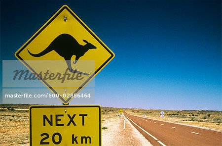 Kangaroo Crossing Sign, Australian Outback, Australia