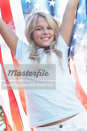 Portrait of Woman Holding American Flag
