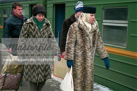 Women in fake furs at Kazan station, Moscow, Russia, Europe
