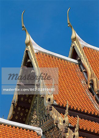 Roof detail, Wat Benchamabophit, Bangkok, Thailand, Southeast Asia, Asia