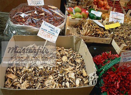 Champignons à vendre sur le marché à Bologne, Emilia Romagna, Italie, Europe