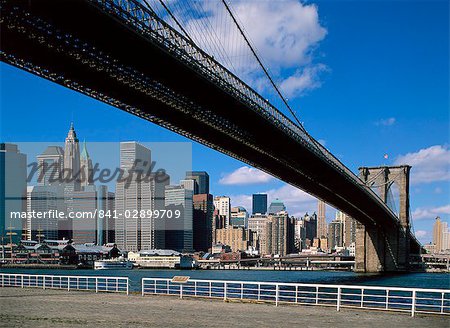 Manhattan skyline post Sept 11 and The Brooklyn Bridge, New York City, United States of America, North America