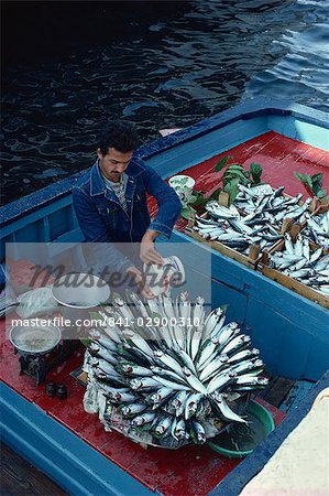 Fish market by the Galata Bridge, Istanbul, Turkey, Europe