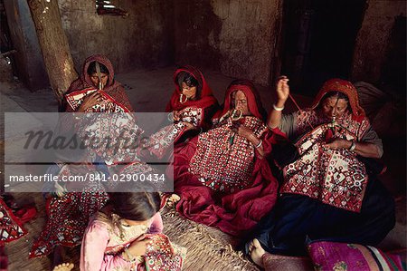 Muslim Jat tribes with gold nose rings, famous for embroidery work, Kutch district, Gujarat state, India, Asia