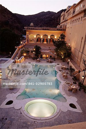 Swimming pool, Samode Palace Hotel, Samode, Rajasthan state, India, Asia