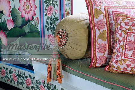 Cushions, the Shiv Niwas Palace Hotel, Udaipur, Rajasthan state, India, Asia