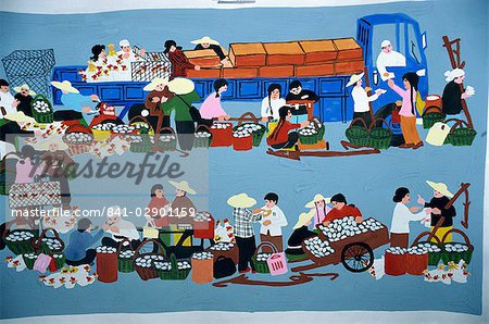 Peintures de Huxien d'une scène de marché effectuée par les agriculteurs à Xian, Chine, Asie