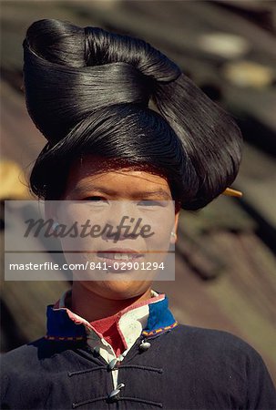 Miao girl's hairstyle, Guizhou Province, China, Asia