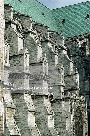 Close-up of buttresses on the south front of the cathedral, dating from between 1194 and 1225 AD, Chartres, Centre, France, Europe