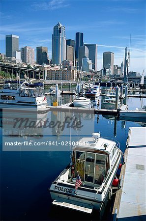 City skyline from the marina, Seattle, Washington State, United States of America, North America