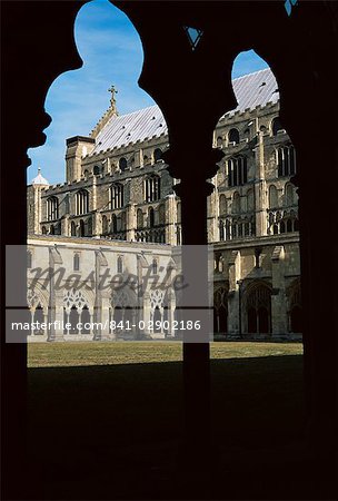 Gothic cathedral cloister, dating from the 13th and 14th centuries, Norwich Cathedral, Norwich, Norfolk, England, United Kingdom, Europe