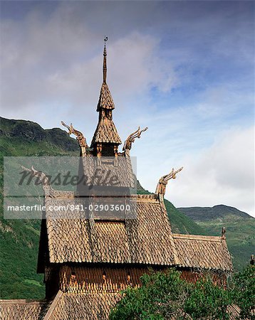 The best preserved 12th century stave church in Norway, Borgund Stave Church, Western Fjords, Norway, Scandinavia, Europe