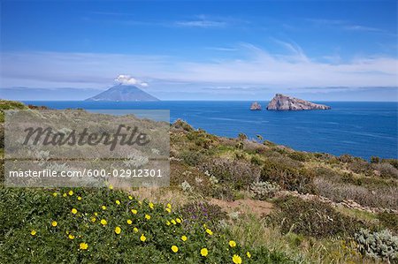 Panarea with Stromboli in Background, Aeolian Islands, Sicily, Italy