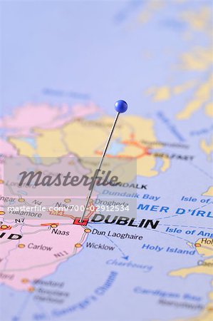 Map with Pin Marking Dublin, Ireland