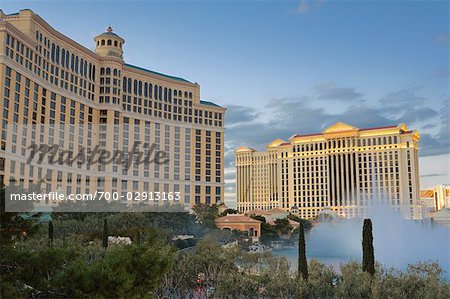 Bellagio Hotel and Casino, Caesar's Palace in the Background, Las Vegas, Nevada, USA