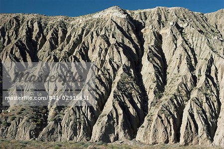 Gully erosion in thick gravel terrace, Wildrose Canyon, Death Valley, California, United States of America, North America