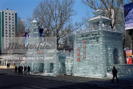 Ice sculptures in Zhaolin Park, Ice Lantern Festival, Bingdeng Jie, Harbin city, Heilongjiang, China, Asia