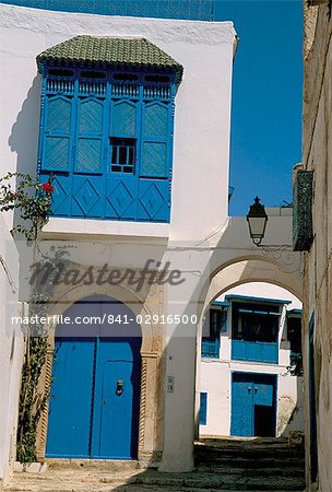 Maison peinte en bleu et blanc, Sidi Bou Saïd, Tunisie, Afrique du Nord, Afrique