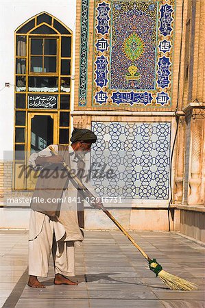 Man sweeping, Friday Mosque or Masjet-eJam, Herat, Herat Province, Afghanistan, Asia