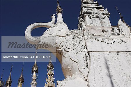 White stone elephant, Kakku Buddhist Ruins, a site of over two thousand brick and laterite stupas, some dating back to the 12th century, Shan State, Myanmar (Burma), Asia