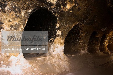 Corridor off which are monks' living quarters, Cave 2 of Buddhist caves in rock-carved stupa-monastery complex dating from the Kushano-Sasanian period, Takht-I-Rustam (Rustam's Throne), near Haibak, Samangan Province, Afghanistan, Asia