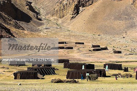 Summer yurts in camp of Aimaq semi-nomads, between Chakhcharan and Jam, Pal-Kotal-i-Guk, Afghanistan, Asia
