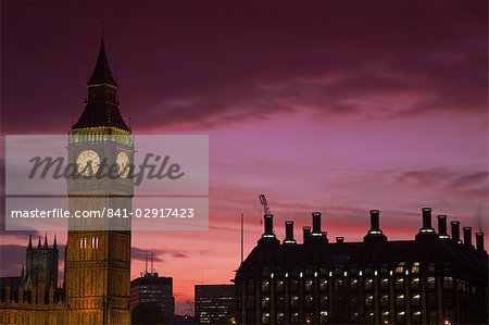 Big Ben et les chambres du Parlement au coucher du soleil, Westminster, Londres, Royaume-Uni, Europe Big Ben et les chambres du Parlement au coucher du soleil, Westminster, Londres, Royaume-Uni, Europe
