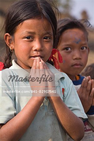 Trek village enfants, abstraites, Pokhara, Népal, Asie