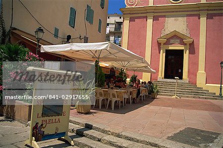 Santa Maria, région de Balagne Calvi, restaurant en plein air, Corse, France, Europe