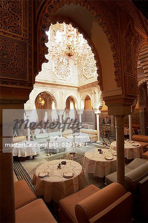Innenansicht des marokkanischen Restaurant, Hotel La Mamounia, Marrakech, Marokko, Nordafrika