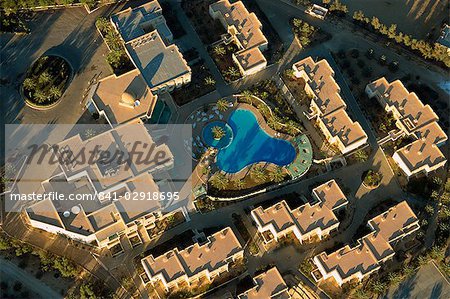 Aerial view from balloon of hotel and swimming pool, Tozeur, Tunisia, North Africa, Africa Aerial view from balloon of hotel and swimming pool, Tozeur, Tunisia, North Africa, Africa